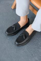 Marsetti Erkek Siyah Bağcıksız Günlük Kalın Taban Ortopedik Loafer Ayakkabı 2