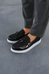 Marsetti Herren Schwarz Lackleder Textil Casual Dicke Sohle Schuhe