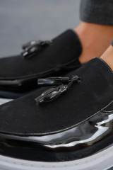 Marsetti Herren Schwarz Lackleder Textil Casual Dicke Sohle Schuhe 2