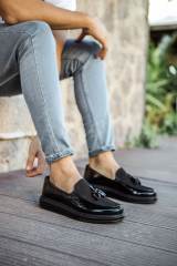 Marsetti Herren Schwarz Lackleder Textil Freizeitschuh Dicke Sohle Slip-On 2