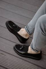 Marsetti Herren Schwarz Lackleder Textil Freizeitschuh Dicke Sohle Slip-On 3