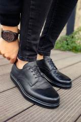 Marsetti Herren Schwarz Echtes Leder Dicke Sohle Schnür Orthopädische Schuhe 4