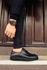 Marsetti Herren Schwarz Echtes Leder Dicke Sohle Schnür Orthopädische Schuhe 5