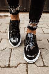 Marsetti Herren Schwarz Lackleder Casual Dicke Sohle Schnür Schuhe 2