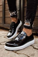 Marsetti Herren Schwarz Lackleder Casual Dicke Sohle Schnür Schuhe 3