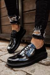Marsetti Herren Schwarz Lackleder Dicke Sohle Casual Schnür Schuhe 2