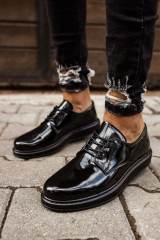 Marsetti Herren Schwarz Lackleder Dicke Sohle Casual Schnür Schuhe 3