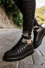 Marsetti Herren Schwarz Casual Dicke Sohle Orthopädisch Schnür Schuhe 4