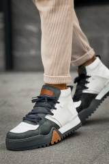 Marsetti Herren Weiß Anthrazit Dicksohlige Orthopädische Schnür Stiefel