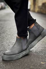 Marsetti Herren Anthrazit Chelsea Boots mit dicker Sohle und Gummizug