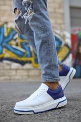 Marsetti Herren Weiß Navy Alltags Dicke Sohle Orthopädische Schnür Schuhe 2