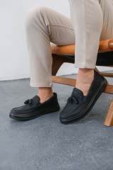 Marsetti Erkek Siyah Bağcıksız Günlük Kalın Tabanlı Ortopedik Loafer Ayakkabı