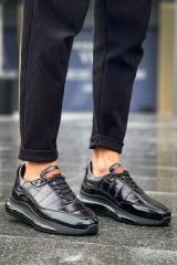 Marsetti Herren Schwarz Lackleder Textil Dicksohle Orthopädische Freizeitschuhe
