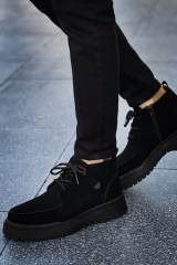 Marsetti Herren Schwarz Wildleder Dicke Sohle Stiefel Orthopädische Sohle