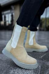 Marsetti Herren Weiß Beige Wildleder Dicke Sohle Elastik Stiefel