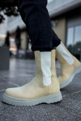 Marsetti Herren Weiß Beige Wildleder Dicke Sohle Elastik Stiefel 2