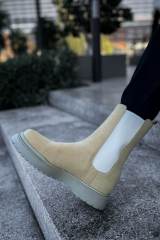 Marsetti Herren Weiß Beige Wildleder Dicke Sohle Elastik Stiefel 3