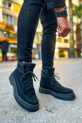 Marsetti Herren Schwarze Wildleder Dicke Sohle Orthopädische Schnür Stiefel 2