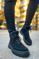 Marsetti Herren Schwarze Wildleder Dicke Sohle Orthopädische Schnür Stiefel 3