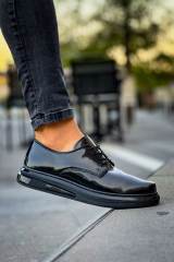 Marsetti Herren Schwarz Lackleder Dicke Sohle Freizeitschuhe