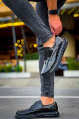 Marsetti Herren Schwarz Lackleder Dicke Sohle Freizeitschuhe 4