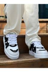 Marsetti Herren Schwarz Weiß Freizeitschuhe mit Dicker Sohle Schnürschuhe 2