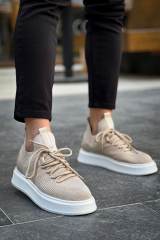 Marsetti Erkek Bej Tekstil Günlük Kalın Taban Bağcıklı Ortopedik Ayakkabı