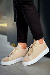 Marsetti Herren Beige Textil Casual Schnür Dicke Sohle Orthopädische Schuhe