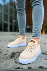 Marsetti Herren Creme Textil Casual Schnür Dicksohle Schuhe 2