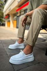 Marsetti Herren Weiß Casual Schnürschuhe mit Dicker Sohle Orthopädisch 2