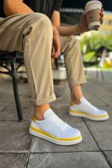Marsetti Herren Weiß Gelb Freizeitschuhe Dicke Sohle Orthopädisch Schnürung 2