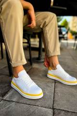 Marsetti Herren Weiß Gelb Freizeitschuhe Dicke Sohle Orthopädisch Schnürung 3