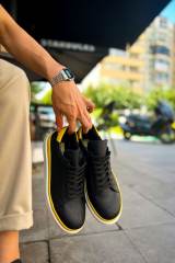 Marsetti Herren Schwarz Gelb Casual Dicke Sohle Orthopädische Sportschuhe 3