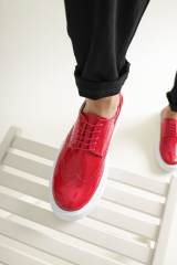 Marsetti Herren Rot Lackleder Casual Dicke Sohle Schnür Schuhe 2