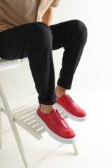 Marsetti Herren Rot Lackleder Casual Dicke Sohle Schnür Schuhe 3