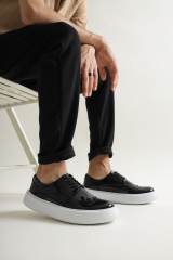 Marsetti Herren Schwarze Lackleder Dicke Sohle Freizeitschuhe 3