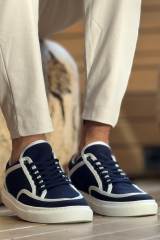 Marsetti Herren Weiß Navy Textil Freizeit Dicke Sohle Schuhe 2
