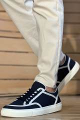 Marsetti Herren Weiß Navy Textil Freizeit Dicke Sohle Schuhe 3