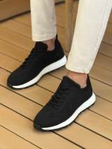 Marsetti Herren Schwarz Textil Casual Dicke Sohle Orthopädisch Schnür Schuhe 3