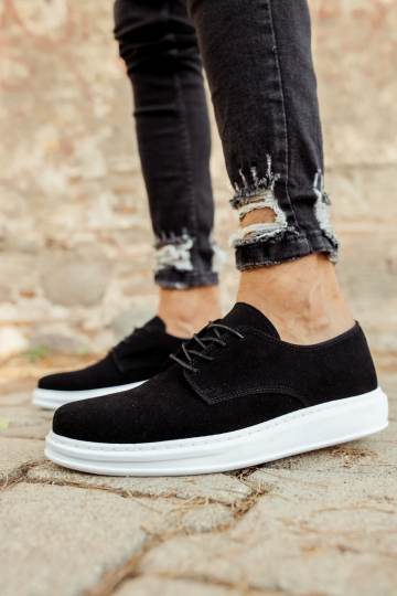 Marsetti Herren Schwarz Wildleder Casual Dicke Sohle Orthopädisch Schnürschuhe