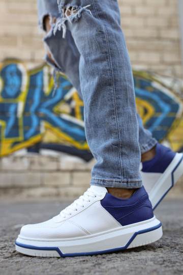Marsetti Herren Weiß Navy Alltags Dicke Sohle Orthopädische Schnür Schuhe