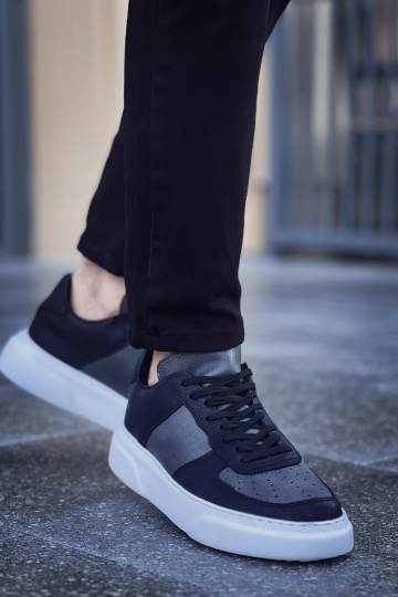 Marsetti Herren Schwarz Anthrazit Casual Dicke Sohle Sportschuhe