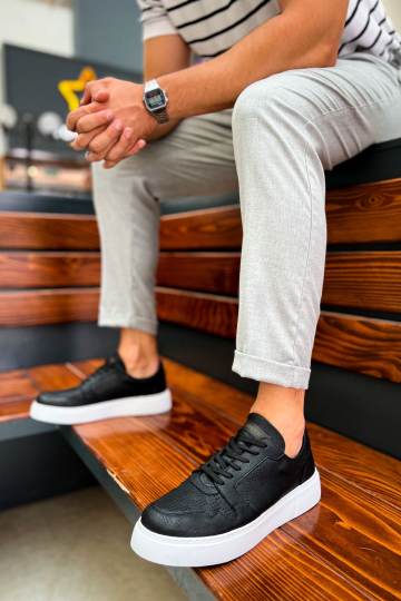 Marsetti Herren Schwarz Casual Schnür Dicke Sohle Orthopädisch Schuhe