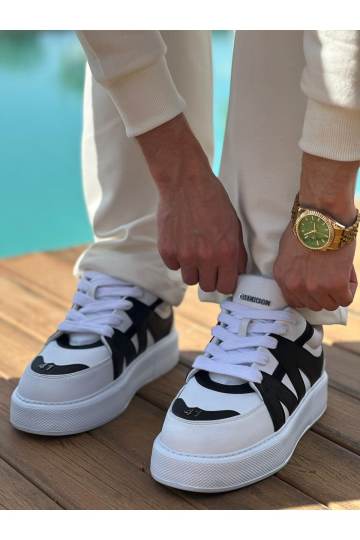 Marsetti Herren Schwarz Weiß Freizeitschuhe mit Dicker Sohle Schnürschuhe