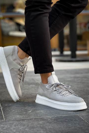 Marsetti Herren Grau Textil Casual Dicke Sohle Schnür Schuhe