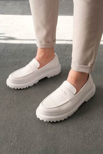 Marsetti Erkek Beyaz Bağcıksız Günlük Kalın Taban Loafer Ayakkabı