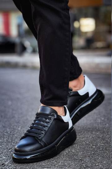 Marsetti Herren Schwarz Weiß Freizeitschuhe mit Dicker Sohle Orthopädisch