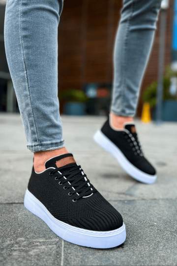 Marsetti Herren Schwarz Textil Casual Dicke Sohle Orthopädische Schuhe