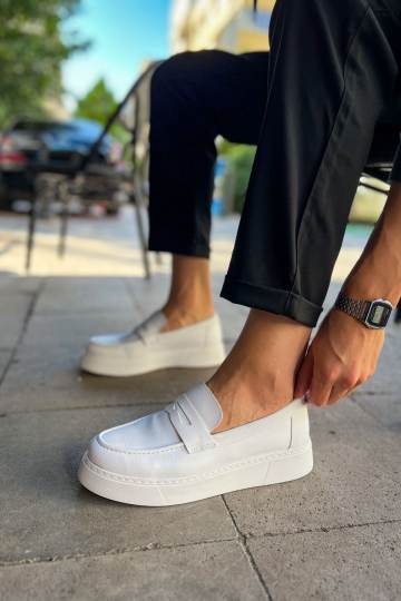 Marsetti Herren Weiß Dicke Sohle Casual Slip-On Orthopädische Schuhe