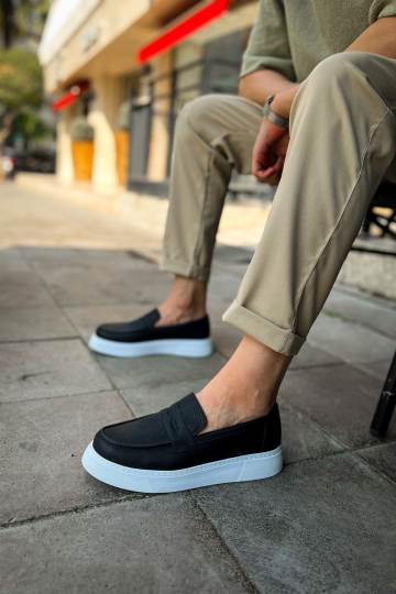 Marsetti Herren Schwarze Slip-On Freizeitschuhe mit Dicker Sohle Orthopädisch